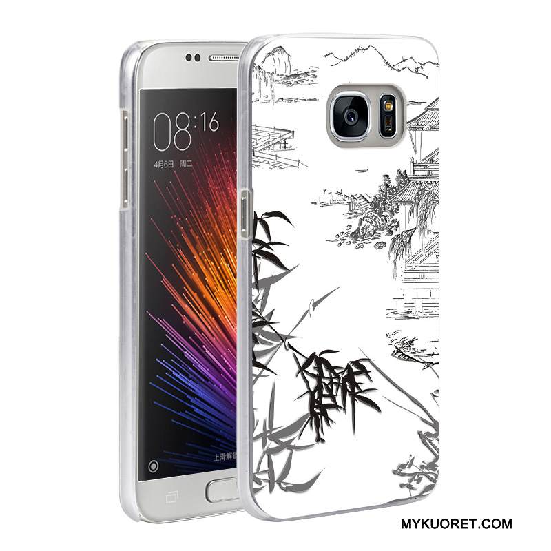 Kuori Samsung Galaxy S7 Maalaus Musta Murtumaton, Kotelo Samsung Galaxy S7 Kohokuviointi