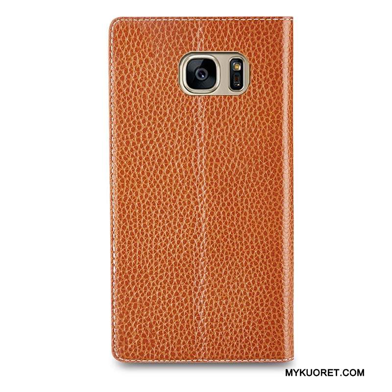 Kuori Samsung Galaxy S7 Nahka Ohut Keltainen, Kotelo Samsung Galaxy S7 Suojaus Ultra Murtumaton
