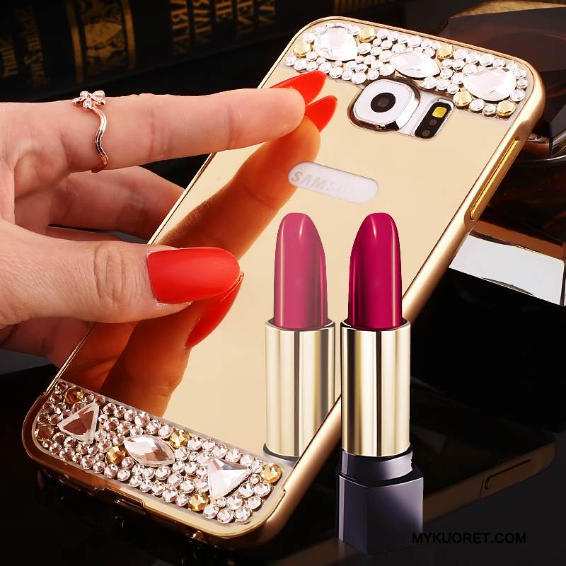 Kuori Samsung Galaxy S7 Strassi Kehys Kulta, Kotelo Samsung Galaxy S7 Suojaus Peili