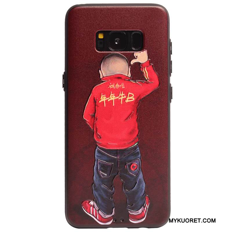 Kuori Samsung Galaxy S8 Kohokuviointi Lehmä Viini Punainen, Kotelo Samsung Galaxy S8 Laukut Suuntaus Pesty Suede