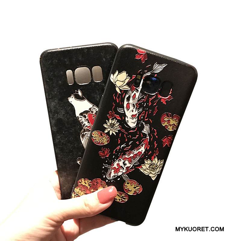 Kuori Samsung Galaxy S8+ Kohokuviointi Tuuli Pesty Suede, Kotelo Samsung Galaxy S8+ Pehmeä Neste Musta Nosturi