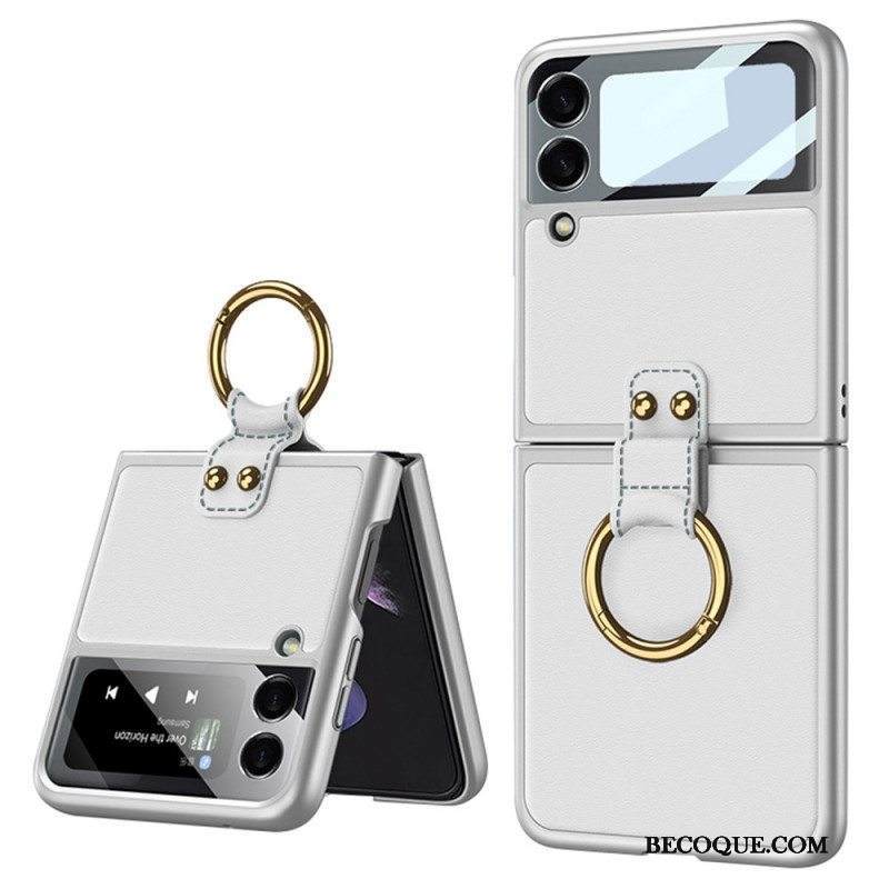 Kuori Samsung Galaxy Z Flip 3 5G Kotelot Flip Nahkavaikutteinen Karkaistu Lasi Gkk-rengas
