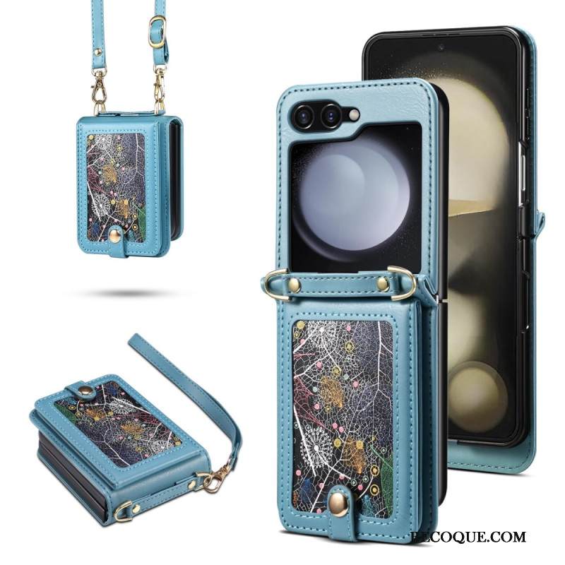 Kuori Samsung Galaxy Z Flip 7 Marmorinen Korttiteline Ja Olkahihna Suojakuori