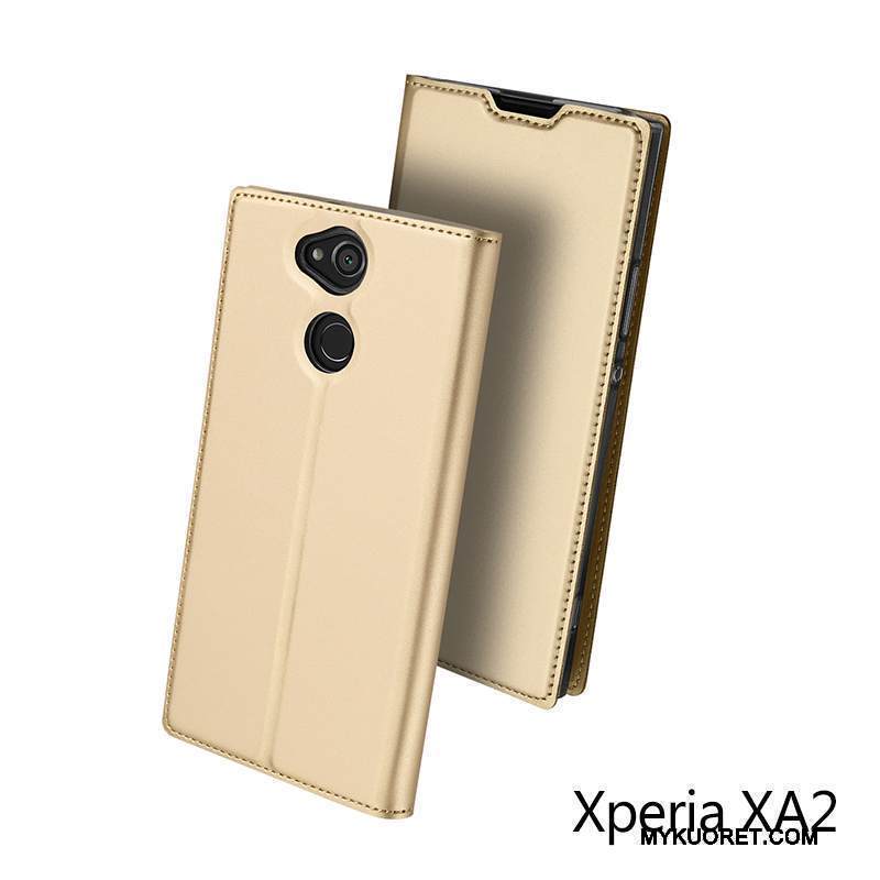 Kuori Sony Xperia Xa2 Nahka Kulta Murtumaton, Kotelo Sony Xperia Xa2 Laukut Kortti Puhelimen Kuoret