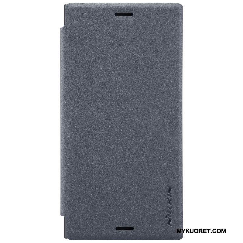 Kuori Sony Xperia Xz1 Compact Nahka Kulta Harmaa, Kotelo Sony Xperia Xz1 Compact Suojaus Syvä Väri Puhelimen Kuoret