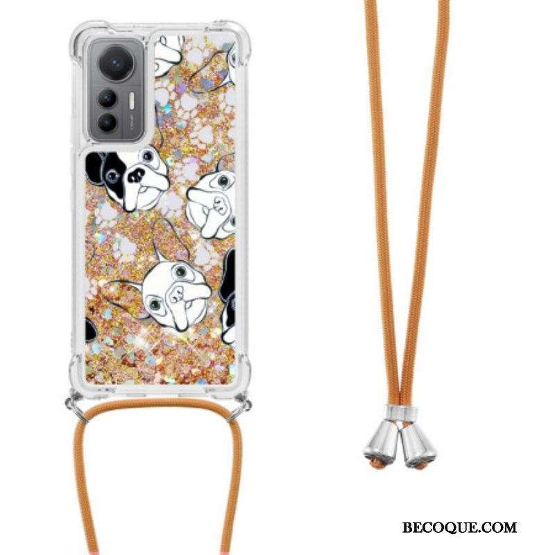 Kuori Xiaomi 12 Lite Kiristysnyörillä Paljetti Kiristysnyöri Koirat