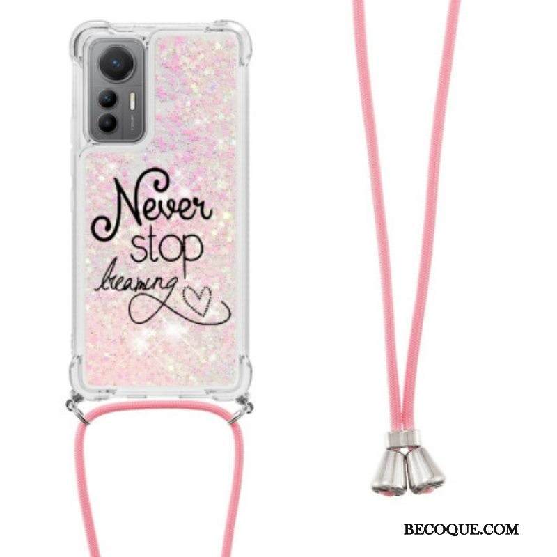 Kuori Xiaomi 12 Lite Kiristysnyörillä Älä Koskaan Lopeta Glitter-vetonauhaa