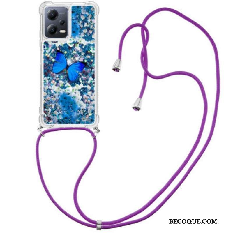 Kuori Xiaomi Redmi Note 12 5G Kiristysnyörillä Kiristysnyöri Paljettiperhosia