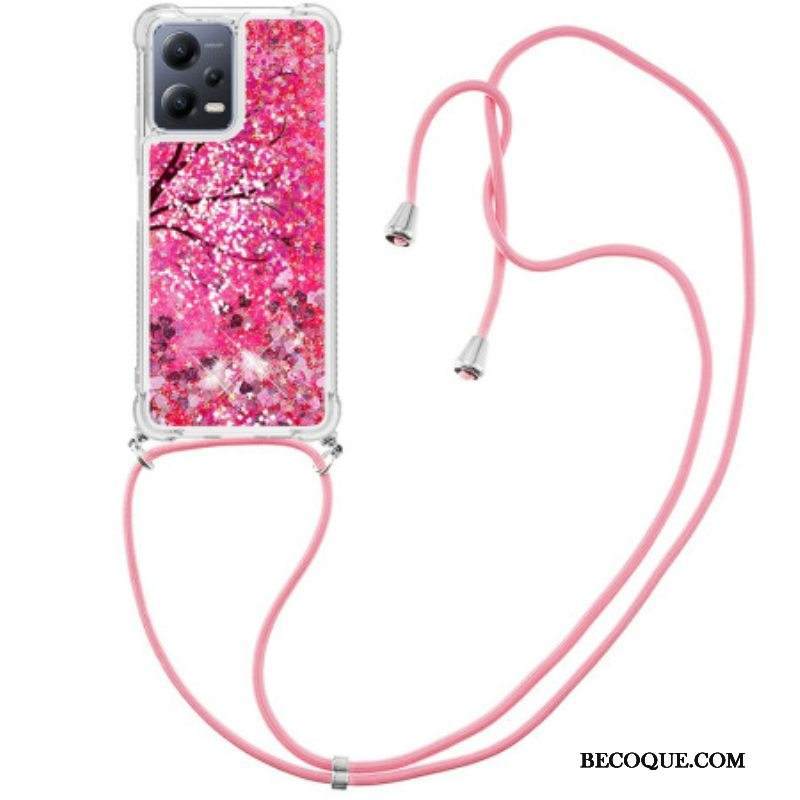 Kuori Xiaomi Redmi Note 12 5G Kiristysnyörillä Paljetti Kiristysnauha Puu