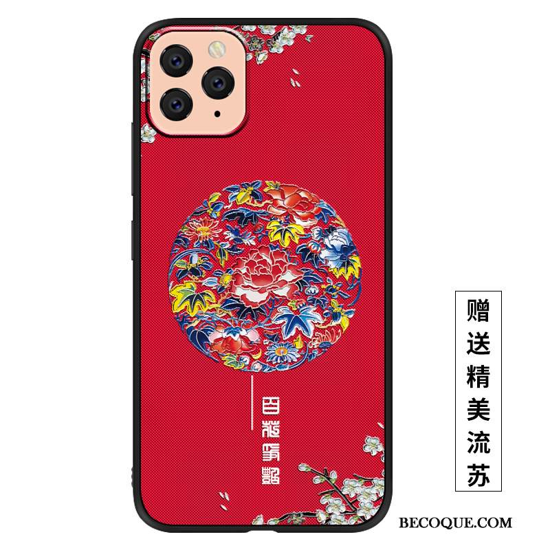 Kuori iPhone 11 Pro Max Kohokuviointi Uusi Puhelimen Kuoret, Kotelo iPhone 11 Pro Max Silikoni Pesty Suede Punainen