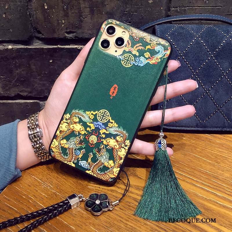 Kuori iPhone 11 Pro Max Nahka Ripustettavat Koristeet Fringed, Kotelo iPhone 11 Pro Max Suojaus Tuuli Vihreä