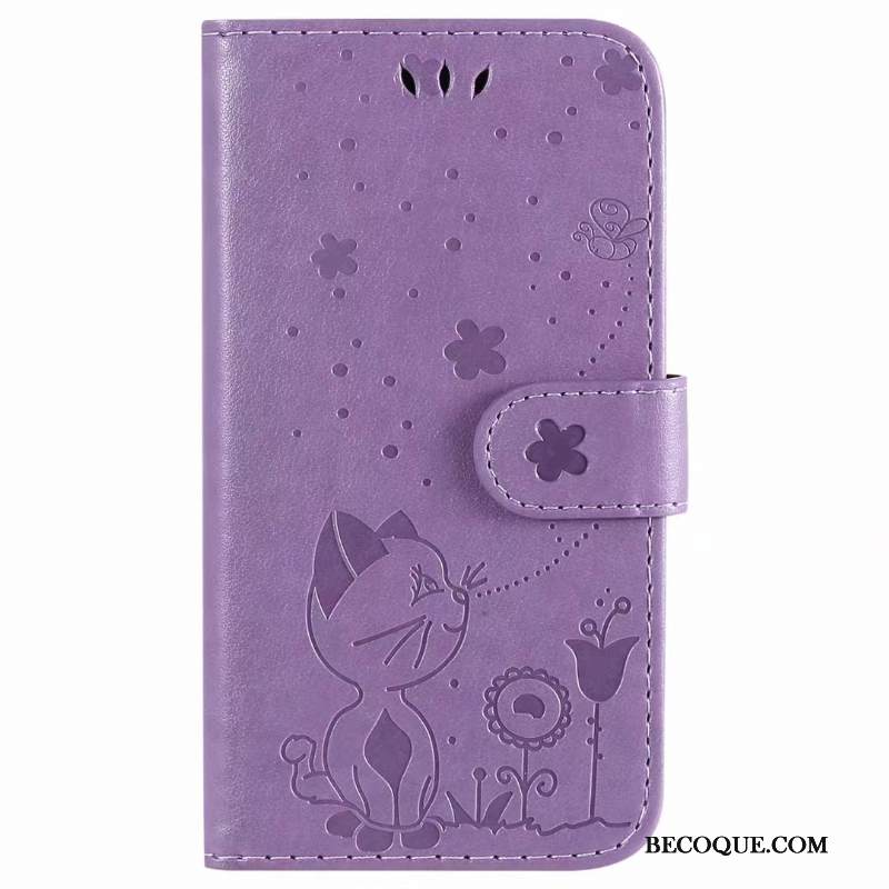 Kuori iPhone 12 Nahka Kissa Violetti, Kotelo iPhone 12 Kuoret Puhelimen Kuoret