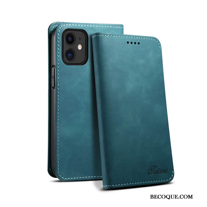 Kuori iPhone 12 Nahka Kortti Liiketoiminta, Kotelo iPhone 12 Vuosikerta Puhelimen Kuoret Sininen