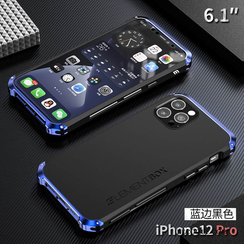 Kuori iPhone 12 Pro Laukut Sininen Kehys, Kotelo iPhone 12 Pro Metalli Puhelimen Kuoret Murtumaton