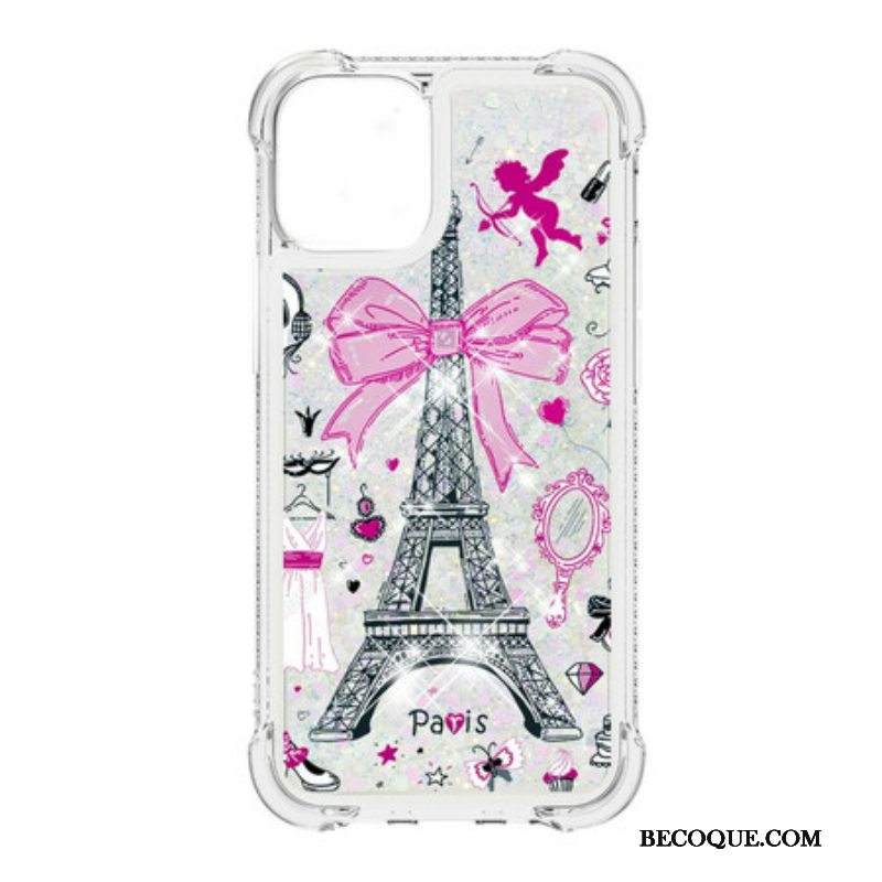Kuori iPhone 13 Mini Eiffel-tornin Paljetteja