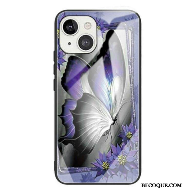 Kuori iPhone 13 Mini Purple Butterfly Karkaistu Lasi