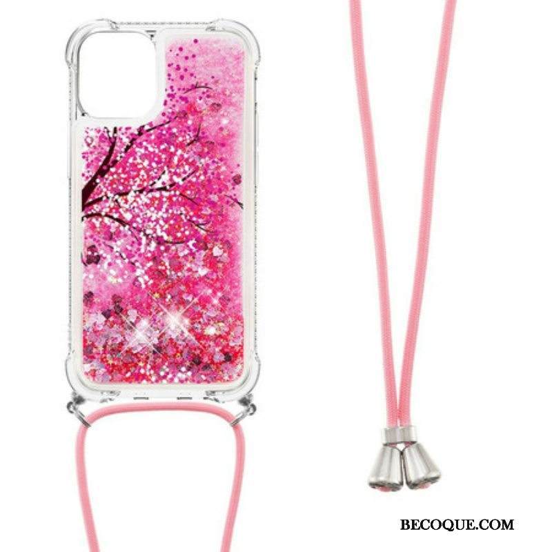 Kuori iPhone 13 Pro Kiristysnyörillä Paljetti Kiristysnauha Puu