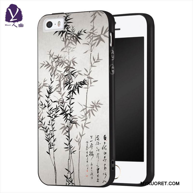 Kuori iPhone 5/5s Silikoni Trendi Persoonallisuus, Kotelo iPhone 5/5s Pehmeä Neste Harmaa Pesty Suede