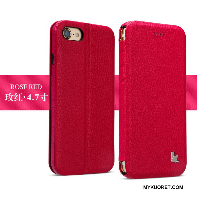 Kuori iPhone 7 Nahka Ohut Liiketoiminta, Kotelo iPhone 7 Laukut Murtumaton Punainen
