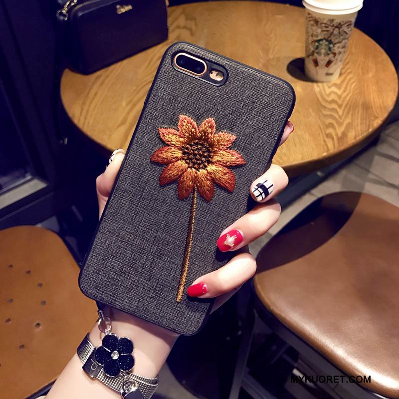 Kuori iPhone 7 Pehmeä Neste Musta Ripustettavat Koristeet, Kotelo iPhone 7 Suojaus Kirjonta Puhelimen Kuoret