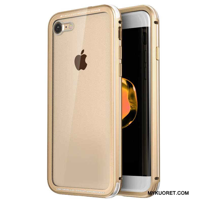 Kuori iPhone 8 Laukut Puhelimen Kuoret Kulta, Kotelo iPhone 8 Metalli Kehys Läpinäkyvä