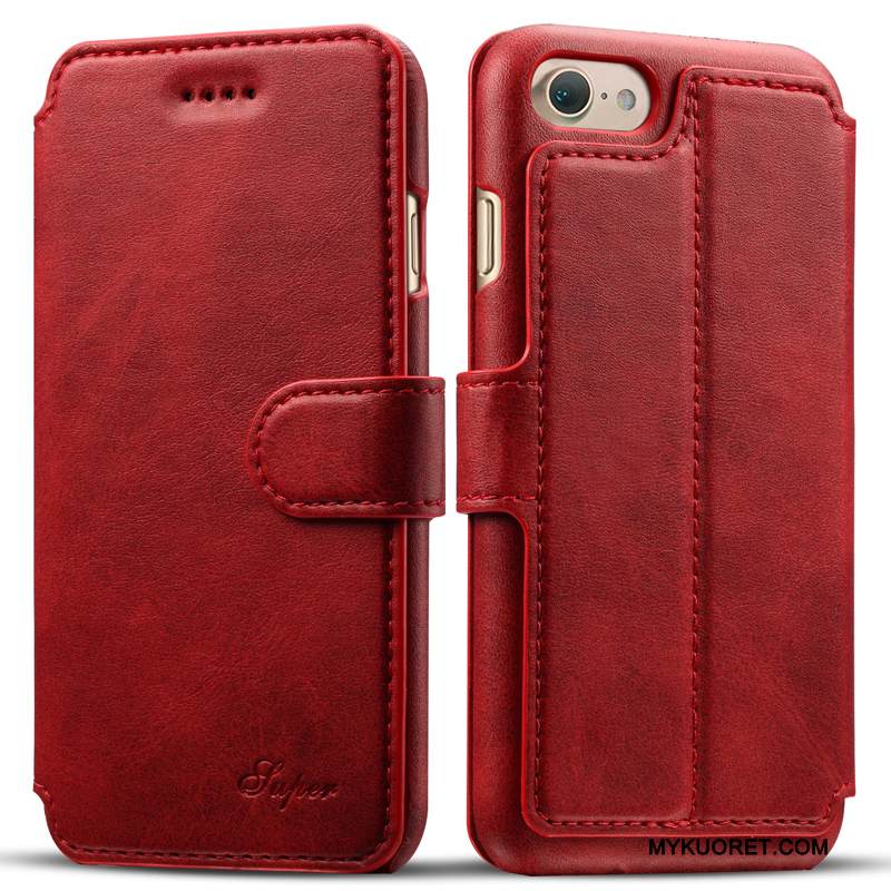 Kuori iPhone 8 Nahka Liiketoiminta Viini Punainen, Kotelo iPhone 8 Ylellisyys Murtumaton Puhelimen Kuoret