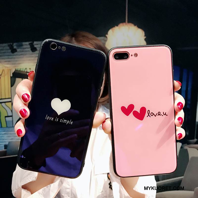 Kuori iPhone 8 Plus Laukut Lasi Puhelimen Kuoret, Kotelo iPhone 8 Plus Suojaus Trendi Sininen