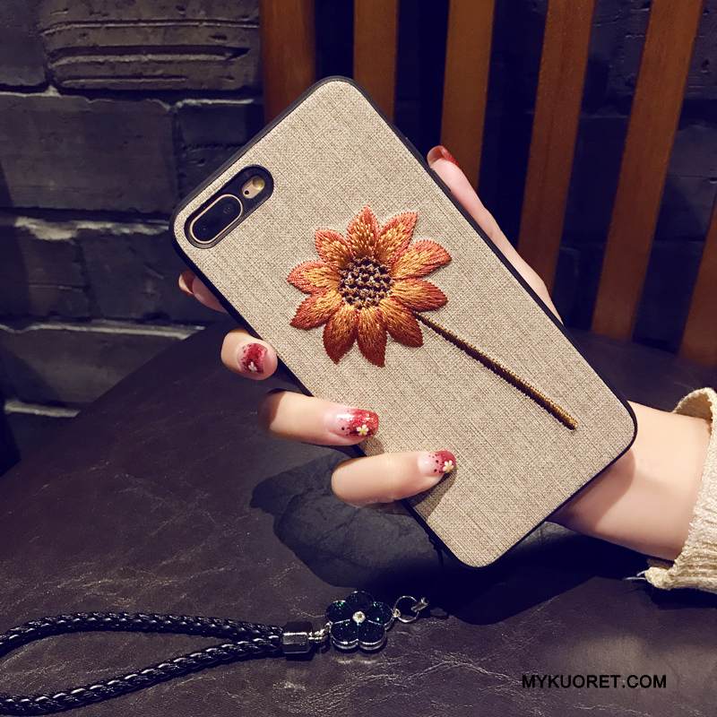 Kuori iPhone 8 Plus Pehmeä Neste Ripustettavat Koristeet Kirjonta, Kotelo iPhone 8 Plus Suojaus Puhelimen Kuoret Persoonallisuus