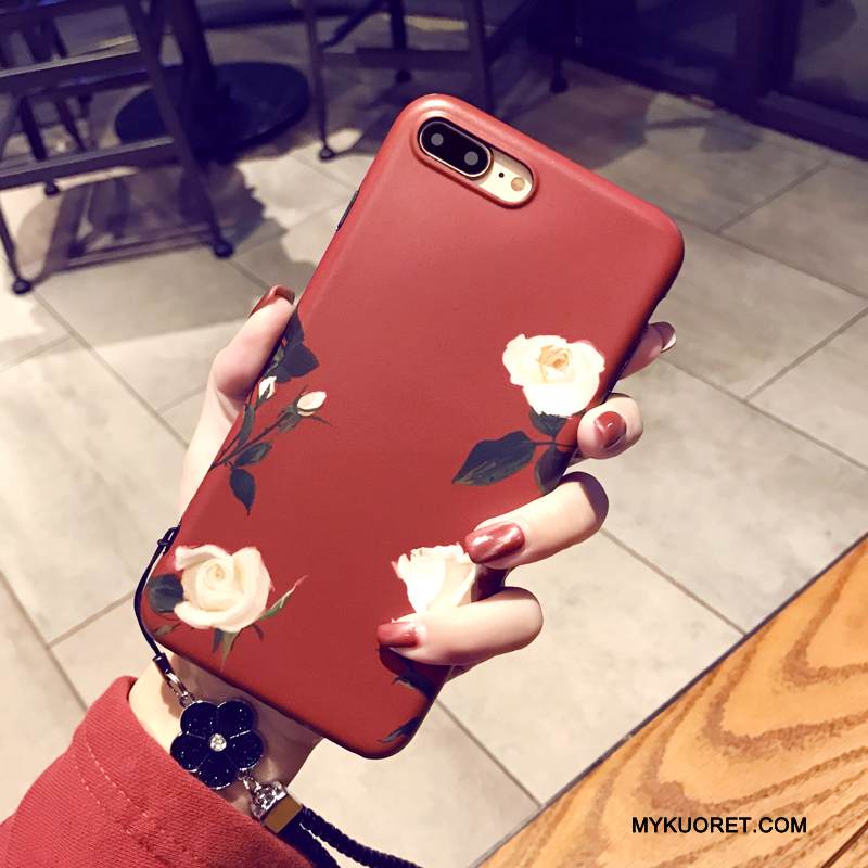 Kuori iPhone 8 Plus Pehmeä Neste Trendi Punainen, Kotelo iPhone 8 Plus Silikoni Yksinkertainen Murtumaton