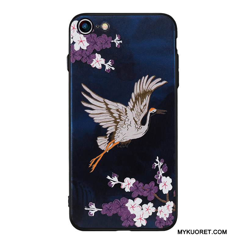 Kuori iPhone 8 Plus Silikoni Puhelimen Kuoret Musta, Kotelo iPhone 8 Plus Suojaus Kiinalainen Tyyli Sininen