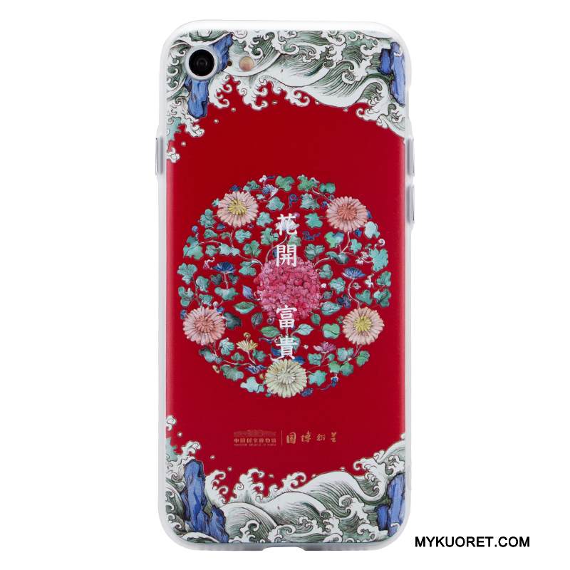 Kuori iPhone 8 Suojaus Puhelimen Kuoret Punainen, Kotelo iPhone 8 Kiinalainen Tyyli Taide