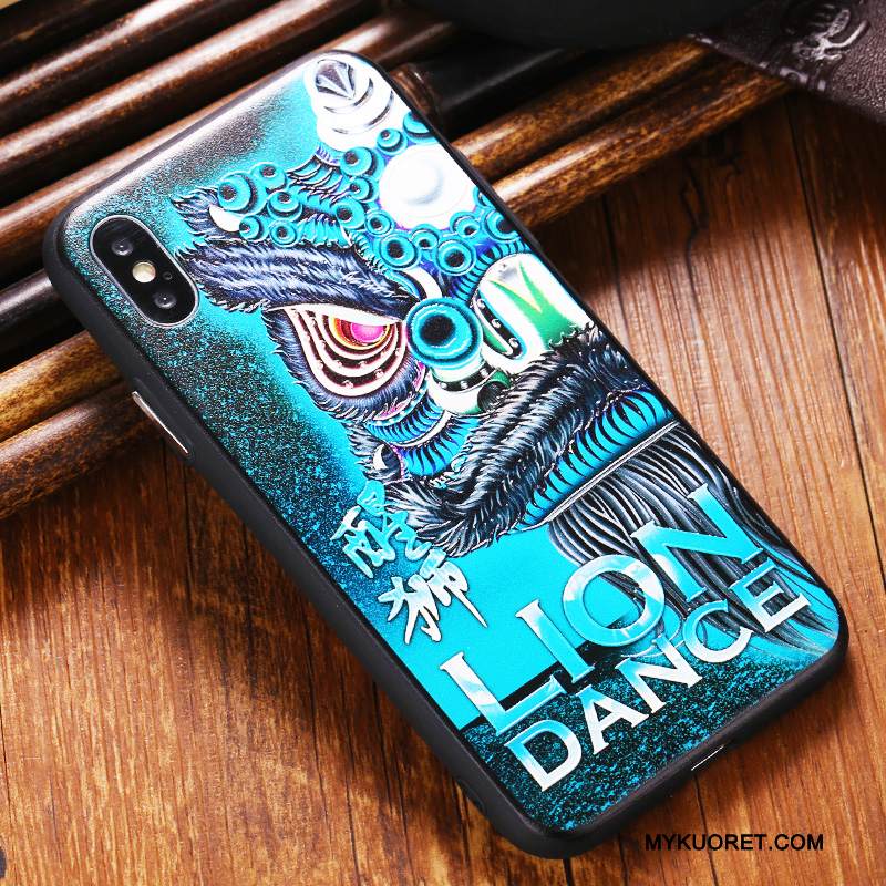 Kuori iPhone X Kohokuviointi Sininen Tide-brändi, Kotelo iPhone X Pehmeä Neste Puhelimen Kuoret