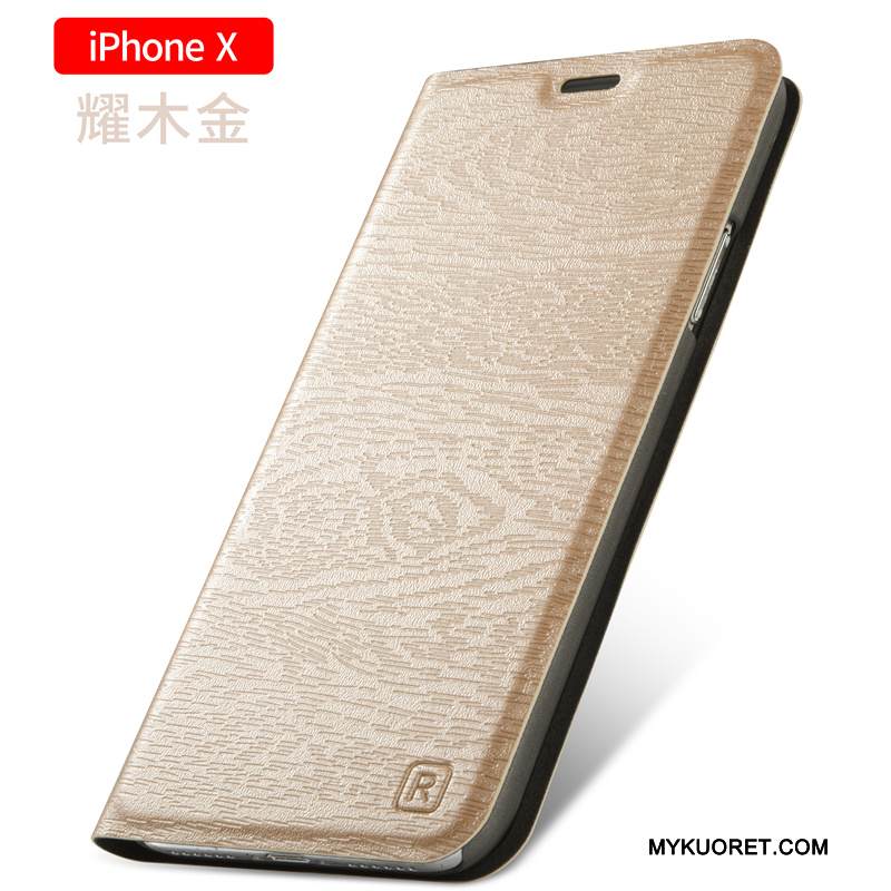 Kuori iPhone X Laukut Uusi Murtumaton, Kotelo iPhone X Nahka Kulta Puhelimen Kuoret