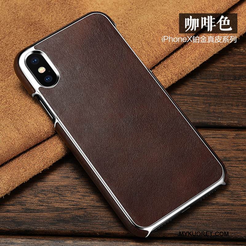 Kuori iPhone X Nahka Liiketoiminta Lehmä, Kotelo iPhone X Suojaus Ohut Murtumaton