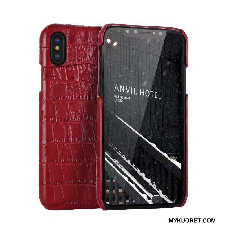 Kuori iPhone X Nahka Liiketoiminta Murtumaton, Kotelo iPhone X Suojaus Punainen Puhelimen Kuoret