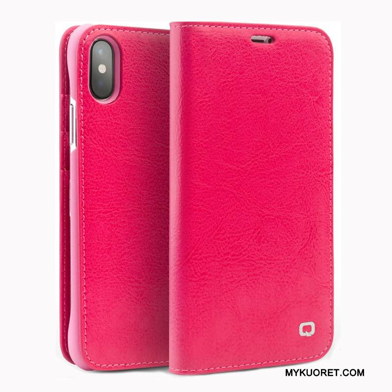 Kuori iPhone X Nahka Punainen Puhelimen Kuoret, Kotelo iPhone X Kuoret Murtumaton