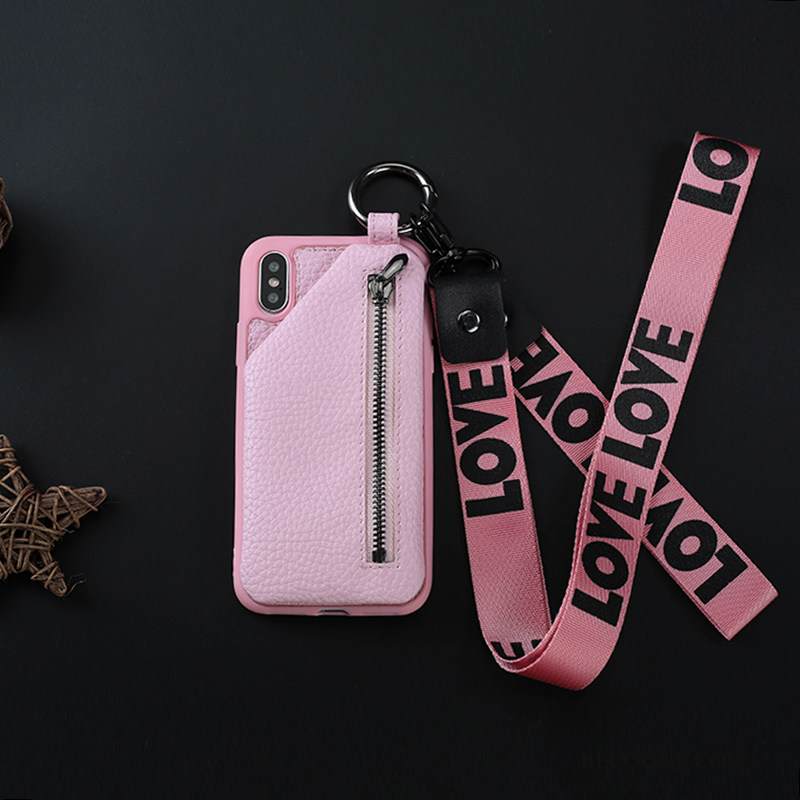 Kuori iPhone Xs Laukut Kortti Ripustettava Kaula, Kotelo iPhone Xs Salkku Uusi Tide-brändi