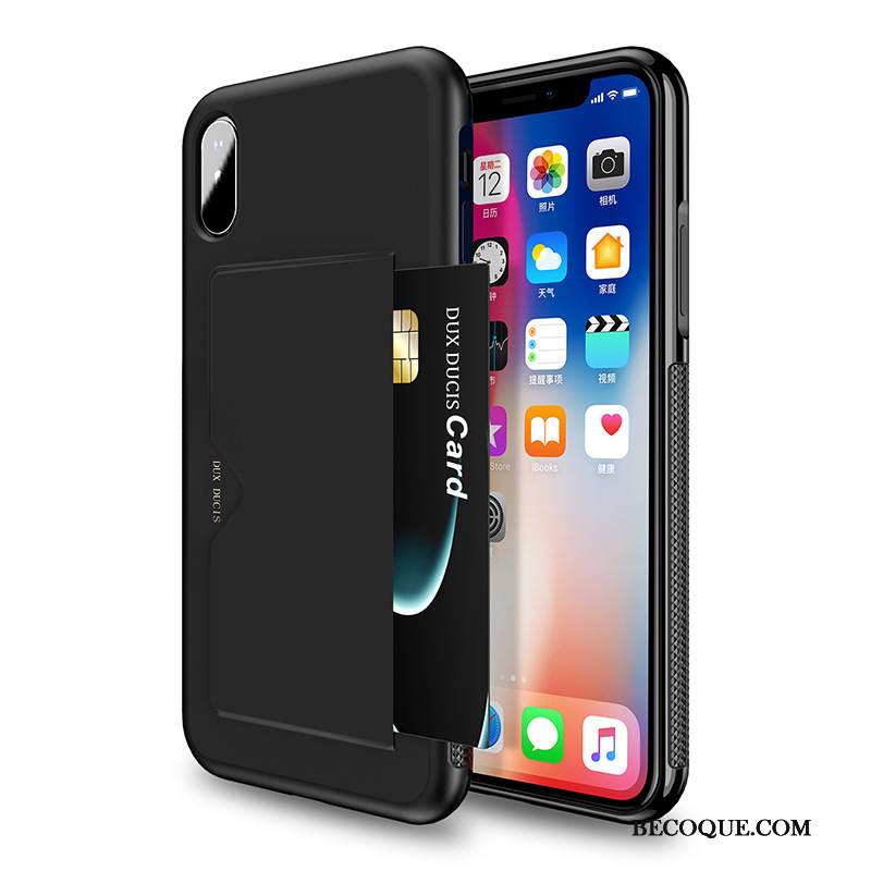 Kuori iPhone Xs Laukut Musta Puhelimen Kuoret, Kotelo iPhone Xs Nahka Kortti Murtumaton