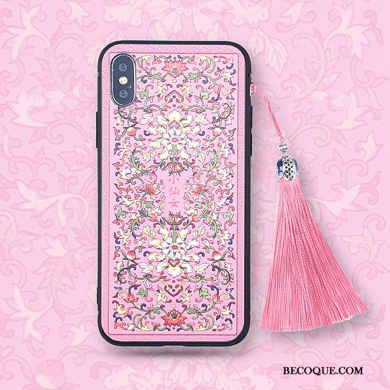 Kuori iPhone Xs Max Silikoni Fringed Kiinalainen Tyyli, Kotelo iPhone Xs Max Vuosikerta Jauhe Puhelimen Kuoret