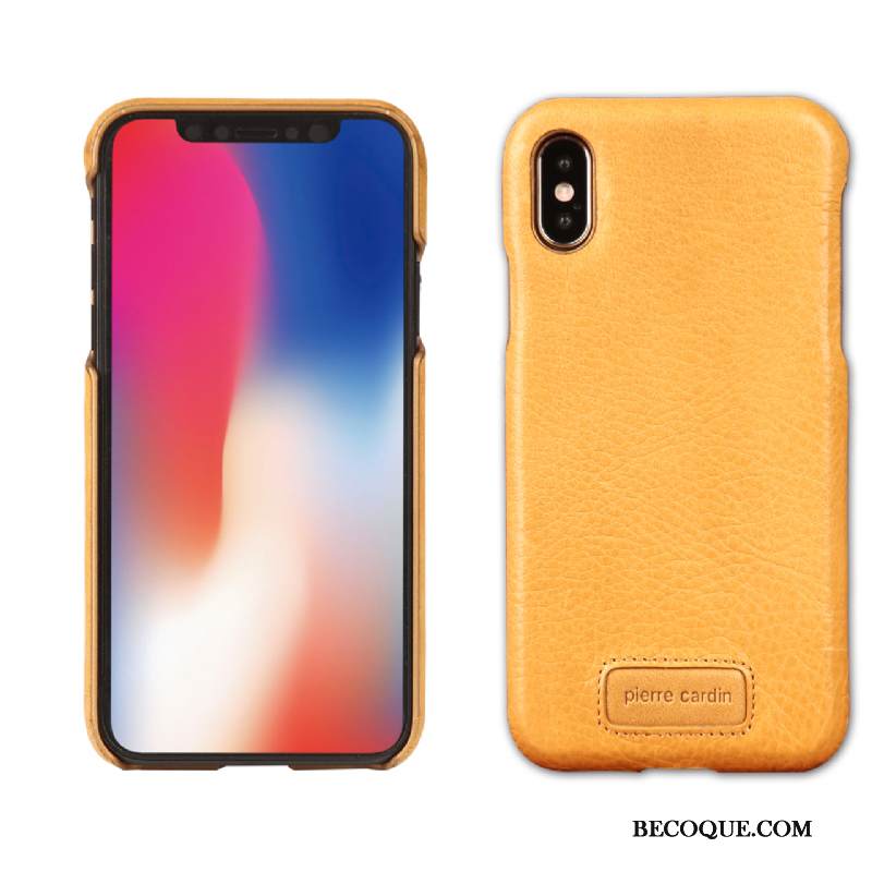Kuori iPhone Xs Nahka Keltainen Puhelimen Kuoret, Kotelo iPhone Xs Suojaus Takakansi