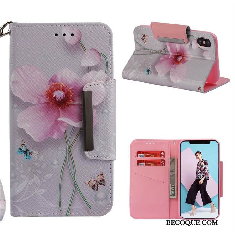 Kuori iPhone Xs Nahka Valkoinen Ripustettavat Koristeet, Kotelo iPhone Xs Sarjakuva Puhelimen Kuoret Murtumaton