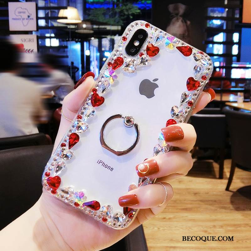 Kuori iPhone Xs Strassi Net Red Kehys, Kotelo iPhone Xs Ylellisyys Puhelimen Kuoret Punainen