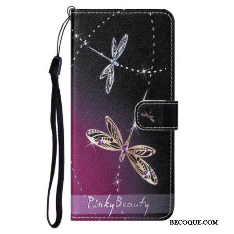 Nahkakotelo Moto G71 5G Suojaketju Kuori Strappy Dragonflies