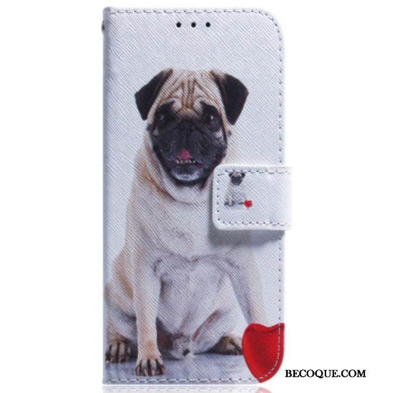 Nahkakotelo Moto G73 5G Suojaketju Kuori Mopsikoira Kaulanauhalla