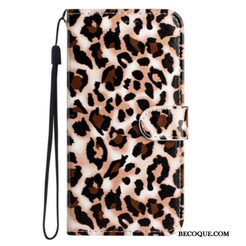 Nahkakotelo Moto G73 5G Suojaketju Kuori Strappy Leopard Print