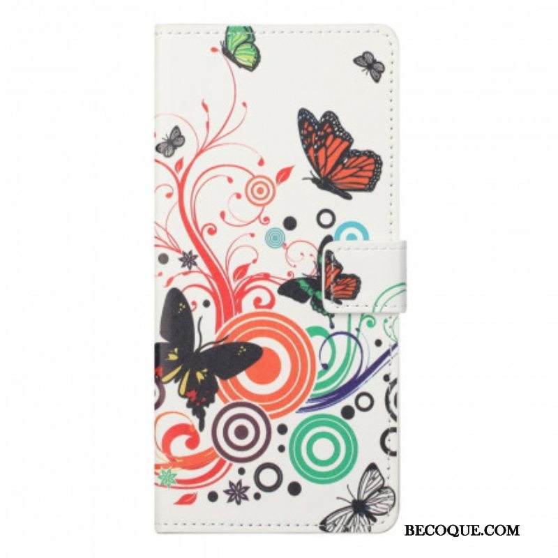 Nahkakotelo Motorola Edge 20 Pro Perhosia Ja Kukkia