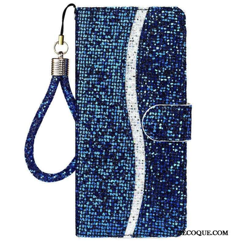 Nahkakotelo Samsung Galaxy A13 Suojaketju Kuori Strappy Paljetteja