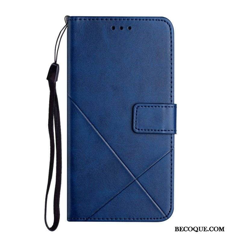 Nahkakotelo Samsung Galaxy A14 / A14 5G Suojaketju Kuori Strappy Geometric Leather Style