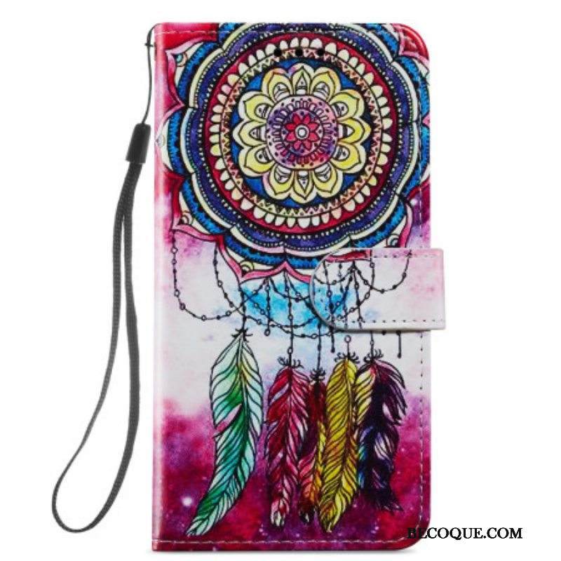 Nahkakotelo Samsung Galaxy A54 5G Suojaketju Kuori Akvarelli Dream Catcher Hihnalla