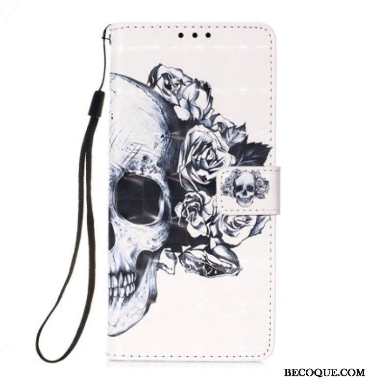 Nahkakotelo Samsung Galaxy A54 5G Suojaketju Kuori Kukkakallo Hihnalla